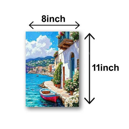 Canvas print of a coastal scene with dimensions labeled