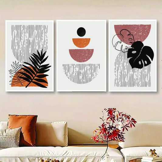 Set Of 3 Abstract Leaf Wall Art Photo Canvas Wooden Tile Frame