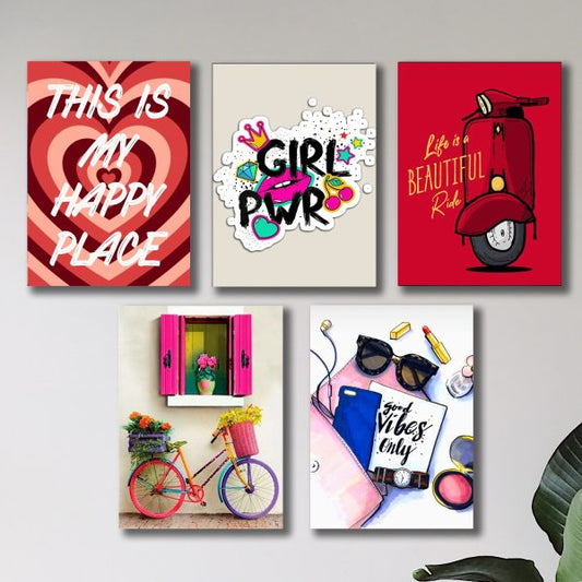 Set of 5 Girls Room Decor Wall Art
