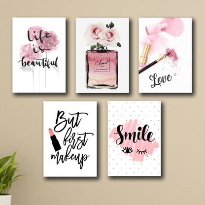Set Of 5 Make Up Themed Girls Room Decor Wall Art