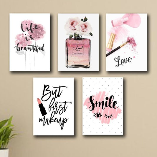 Set Of 5 Make Up Themed Girls Room Decor Wall Art