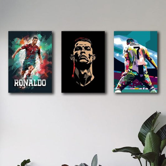 Set of 3 Cristiano Ronaldo CR7 Wooden Sticky Wall Art for Home Decor