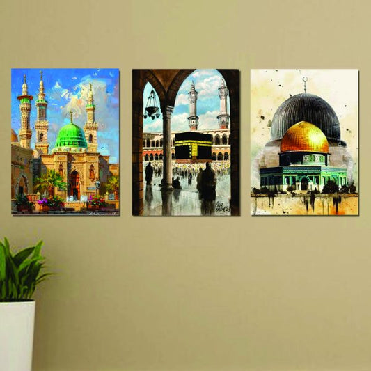 Set of 3 Khana Kaaba, Masjid-e-Nabwi and Al Aqsa Mosque Beautiful Islamic Wall Art