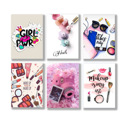 Set of 6 Make Up Themed Girls Room Wall Art Wooden Sticky Phototile Frames