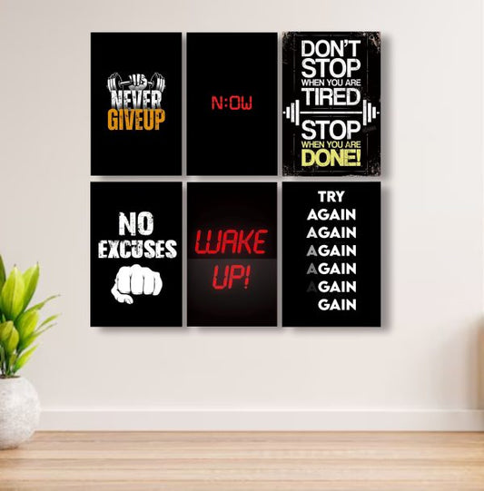 Set of 6 Motivational Artwork Black Wooden Frames For Wall Decoration